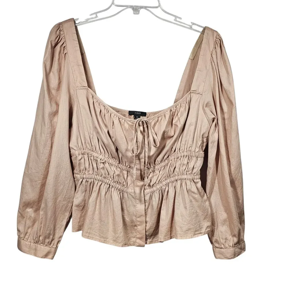 J. Crew Cinched Waist Square Neck Peasant Blouse in Almond Biscotti Size 16